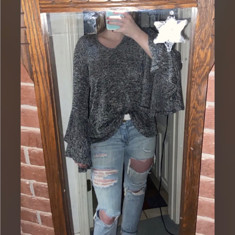 Gray Long Sleeve Sweater Bell Sleeves Size Small